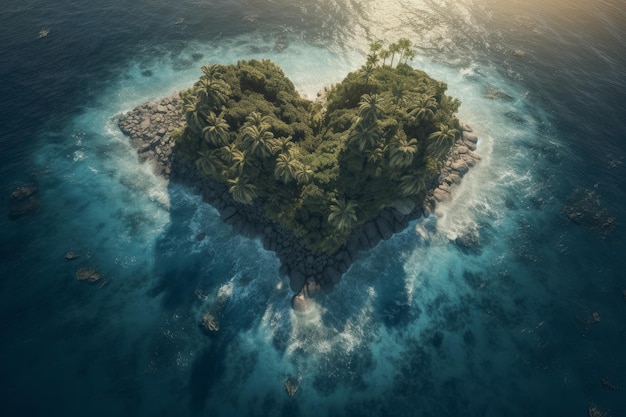 Foto corazón isla océano palma generar ai