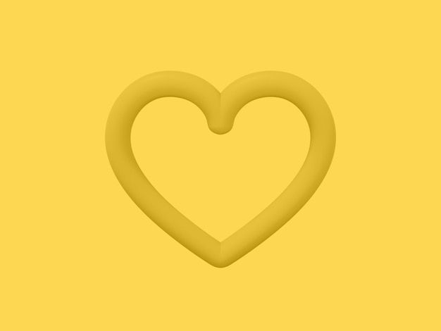 Corazón de juguete Mono color amarillo Símbolo de amor Sobre un fondo monocromático amarillo Vista frontal Representación 3d