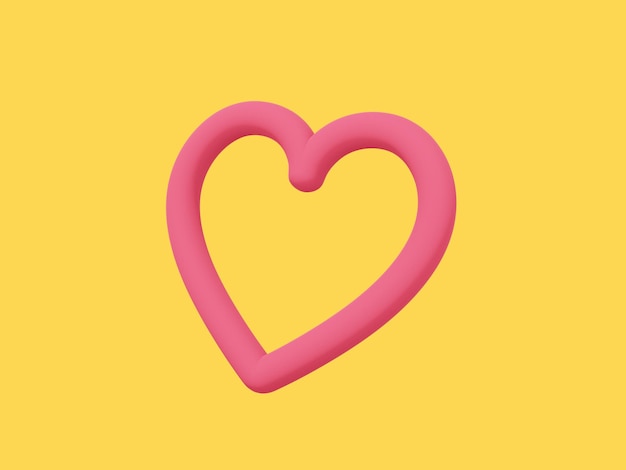 Corazón de juguete Monocolor rojo Símbolo de amor Sobre un fondo amarillo sólido Vista inferior Representación 3d