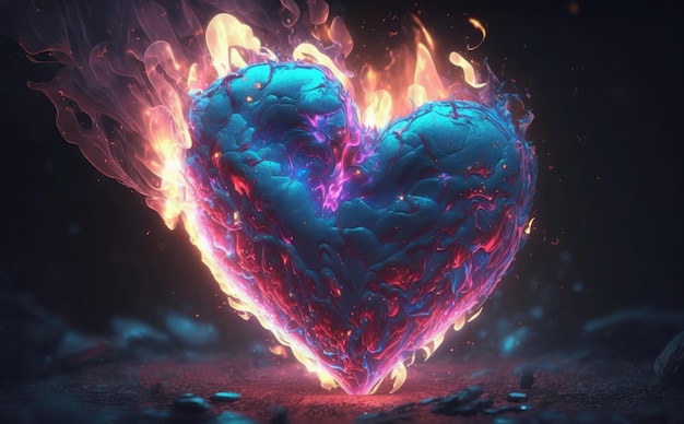 Un corazón con llamas en él