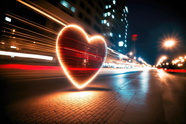 Un corazón con luces en la ciudad