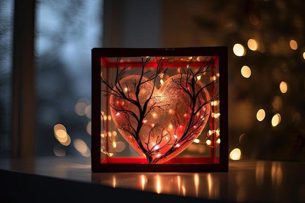 Corazón con luces para decoración navideña Luz interior cálida IA generativa