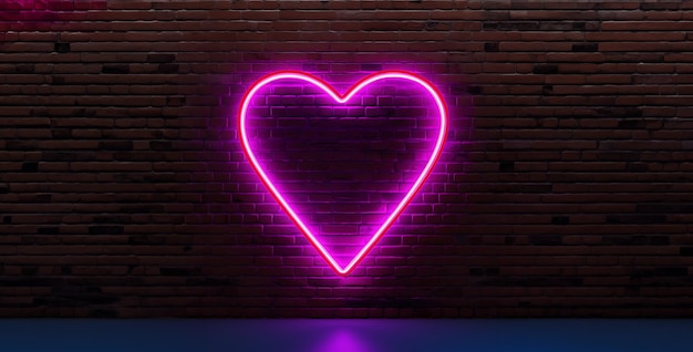 en el corazón de la luz corazón en la pared contorno de neón corazón colgando de la pared de ladrillo