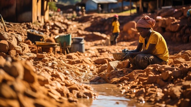 Foto en el corazón de madagascar explorando la minería artesanal de oro y los mineros malgaches a lo largo del tsiribihin