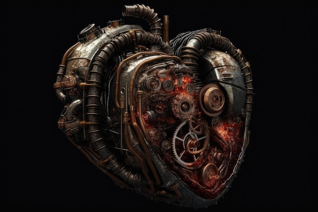 Corazón mecánico futurista en un entorno oscuro y siniestro IA generativa