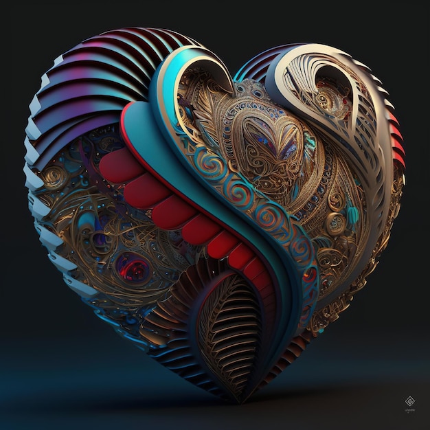 Corazón de metal abstracto con patrón maorí renderizado 3d IA generativa