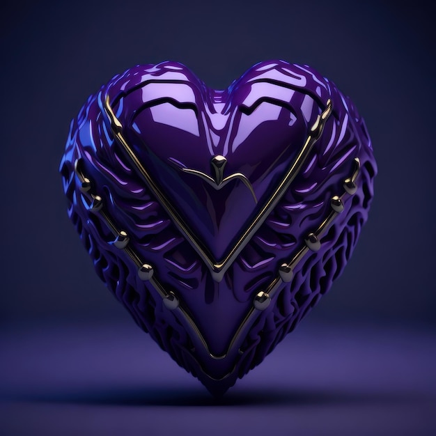 Un corazón morado con detalles dorados y un corazón.