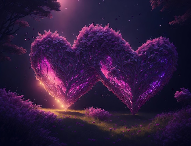 Un corazón morado con la palabra amor en él.