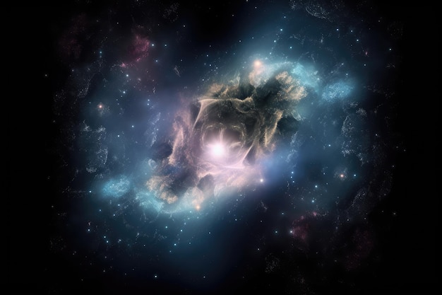 Corazón de nebulosa galáctica con una sola estrella brillante en el centro creada con IA generativa