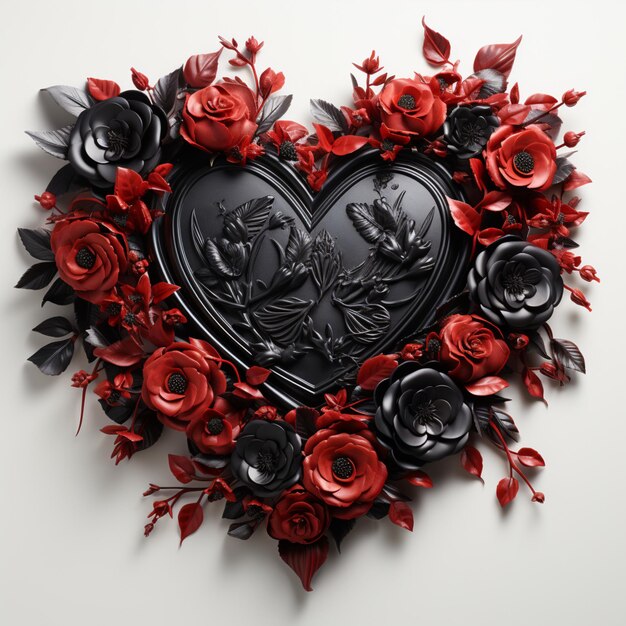 corazón negro alrededor de las rosas