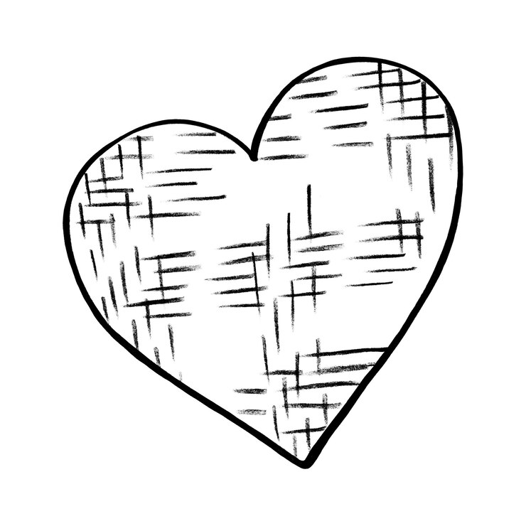 Foto corazón negro dibujado con lápiz de color en forma de corazón aislado sobre fondo blanco