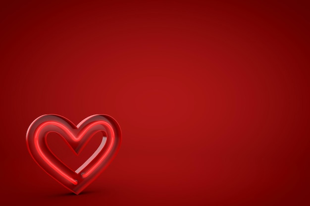 Corazón de neón rojo del día de San Valentín Representación 3D