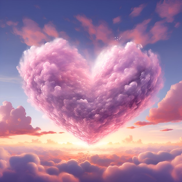 Corazón con nubes en el cielo Ilustración de renderizado en 3D