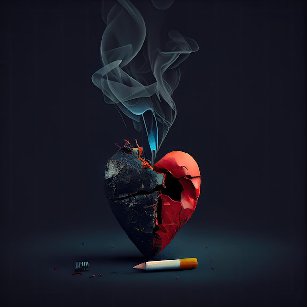 Foto corazón oscuro para el concepto de salud del cigarrillo