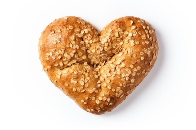 Foto corazón en pan de trigo aislado pan redondo pequeño en forma de corazón sobre fondo blanco