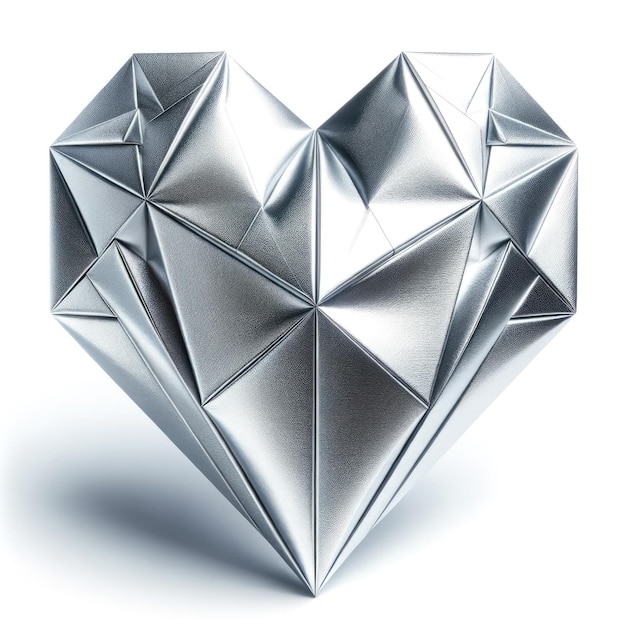 un corazón de papel origami de plata