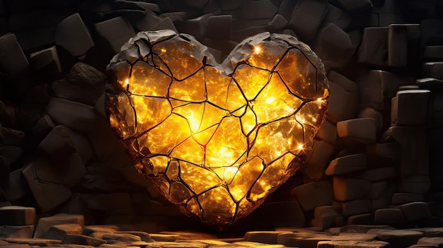 Corazón de piedra con oro llenando las grietas.