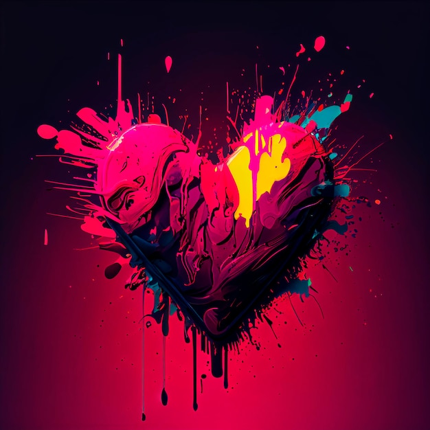 Corazón pintado colorido Día de San Valentín Ilustración creada por tecnología de IA generativa