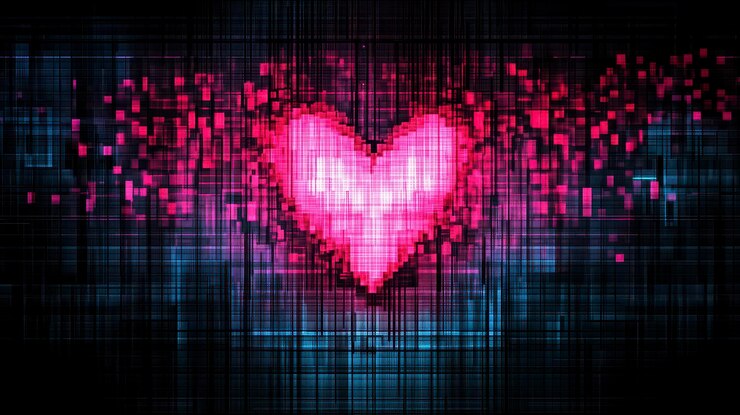 Foto corazón pixelado digital con colores vibrantes
