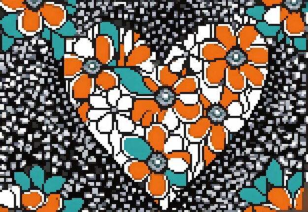 Foto corazón de píxeles de fondo abstracto corazón hecho de flores en forma de pixeles