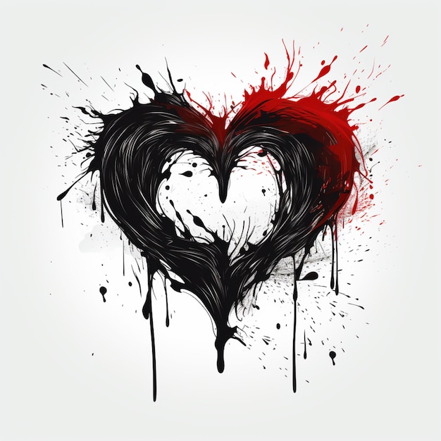 Foto corazón raspado con salpicaduras de sangre y salpicadures de pintura en un fondo blanco