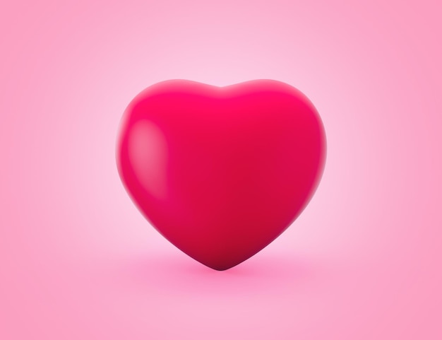 Corazón rojo 3d icono 3d ilustración sobre fondo rosa