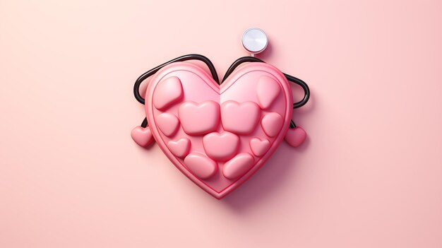 Corazón rojo 3D con icono de signo más en fondo rosa