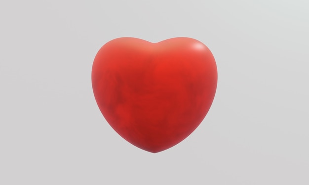 Corazón rojo 3D sobre fondo blanco. Signo de amor.