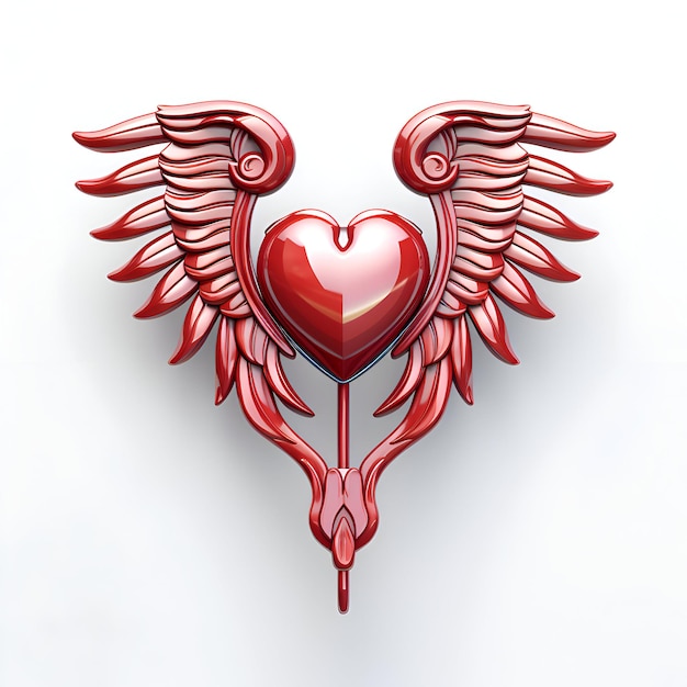 Foto corazón rojo con alas en fondo blanco concepto del día de san valentín