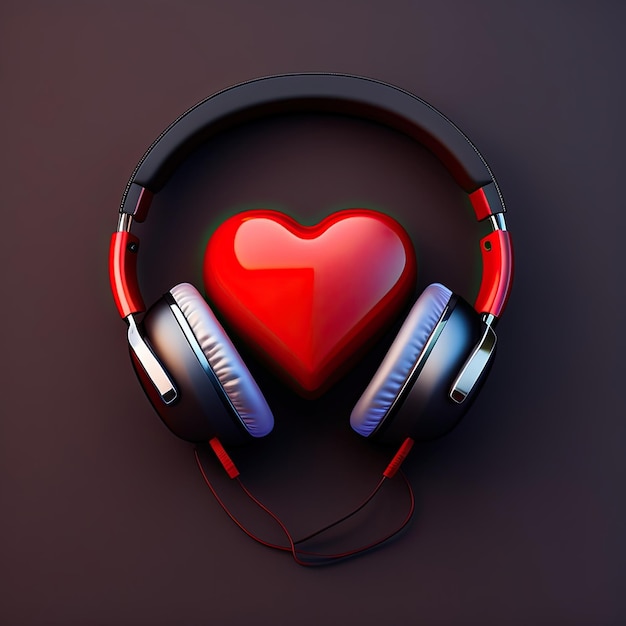 Corazón rojo en auriculares