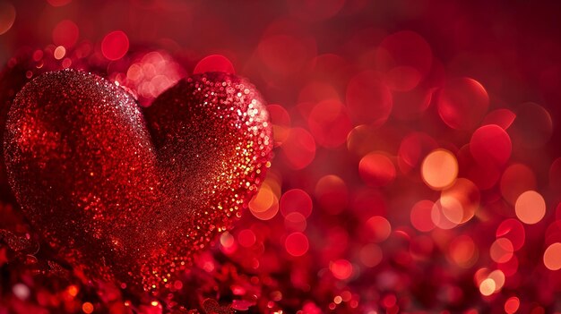 Corazón rojo brillante con corazones más pequeños alrededor en un fondo rojo oscuro Día de San Valentín romántico