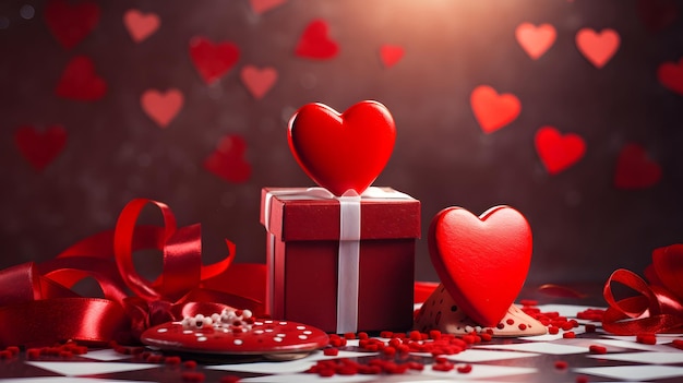 Un corazón rojo con una caja de regalos Celebraciones del Día de San Valentín Papel de pared Fondo IA generativa