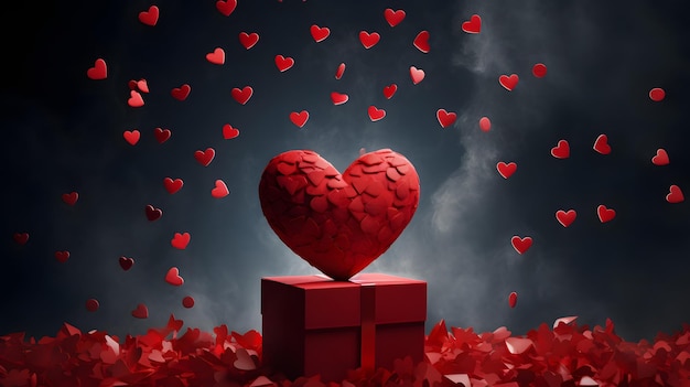 Un corazón rojo con una caja roja y una caja de corazones en él Ideas de regalos para el Día de San Valentín