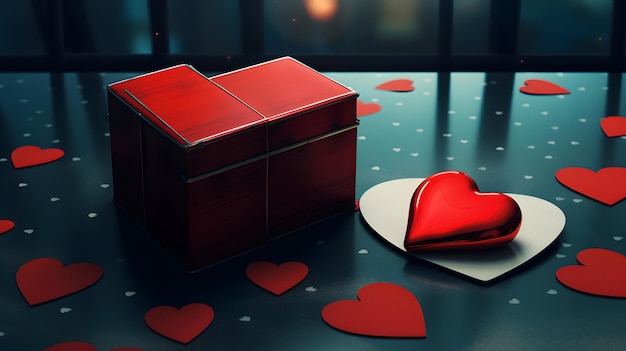 Foto un corazón rojo con una caja roja y una caja de corazones en él ideas de regalos para el día de san valentín