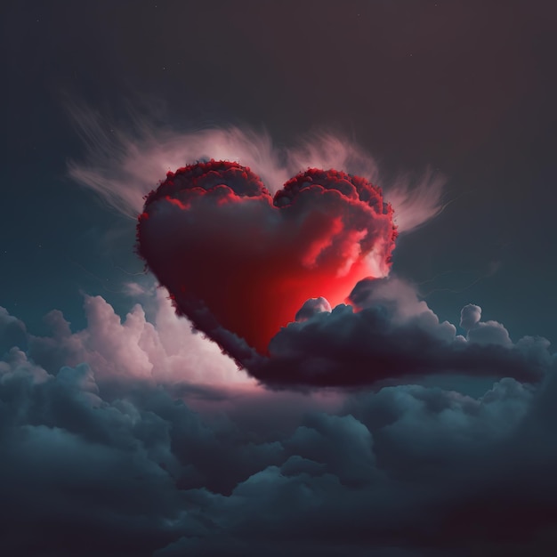 Corazón rojo en el cielo AI render