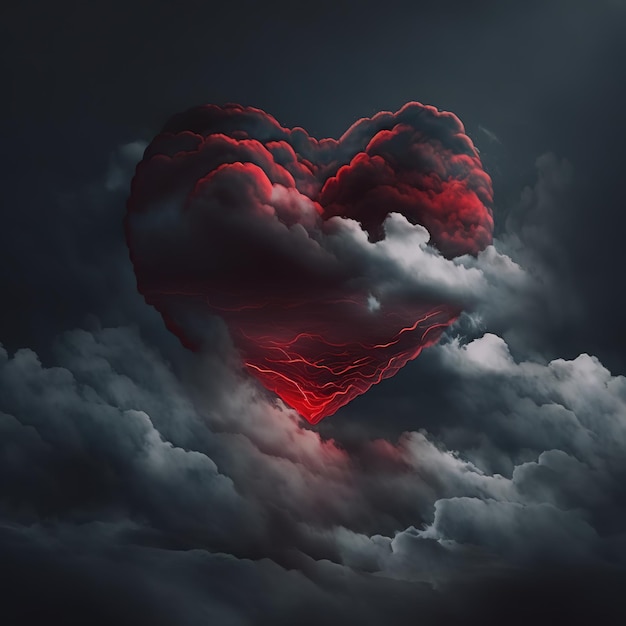 Corazón rojo en el cielo AI render