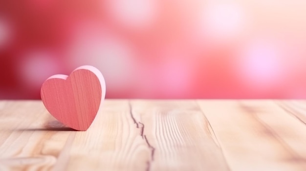 Un corazón rojo en el concepto de amor de madera con fondo rosa