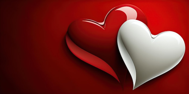 Corazón rojo y corazón blanco sobre un fondo rojo Día de San Valentín Creado con tecnología de IA generativa