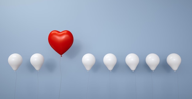 Corazón rojo para el Día de San Valentín como un globo en fila - Representación 3D