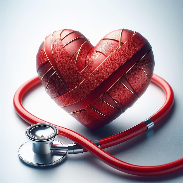 un corazón rojo y un estetoscopio Día Mundial de la Salud.