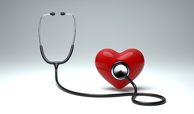 Corazón rojo y un estetoscopio