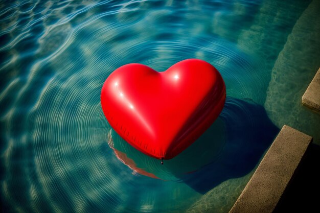 Foto un corazón rojo flotando en un charco de agua