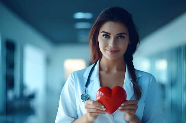 Un corazón rojo en manos de una doctora 1