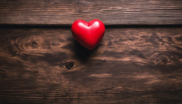 Un corazón rojo en una mesa de madera