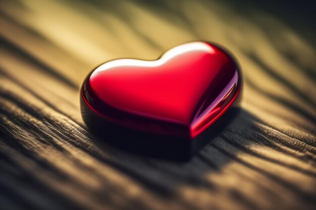 corazón rojo en una mesa de madera