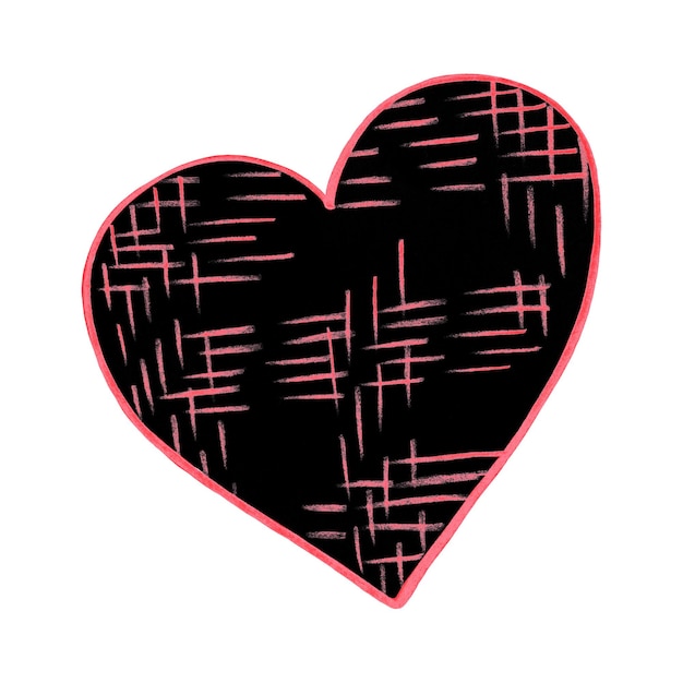 Corazón rojo y negro dibujado por lápiz de color el signo del día mundial del corazón símbolo del día de San Valentín en forma de corazón aislado sobre fondo blanco