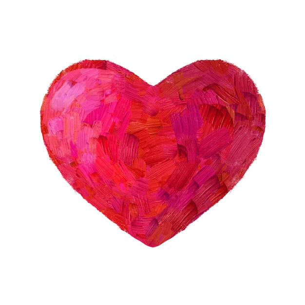 Corazón rojo pintado con pinceladas aisladas en blanco, ilustración digital texturizada