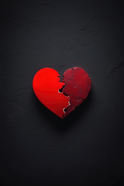 Foto corazón rojo roto sobre fondo negro papel de pared modelo de corazón de amor