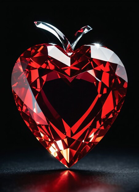 Foto corazón rojo rubí de cristal sobre un fondo negro