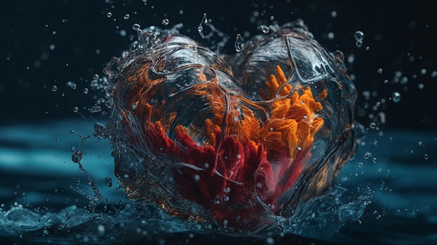 Corazón rojo en salpicaduras de agua día de San Valentín concepto generativo ai